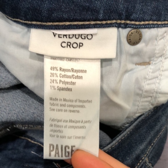 Paige Verdugo Crop Jeans Size 27 Dark Blue Unravels Raw Hem - Picture 11 of 11